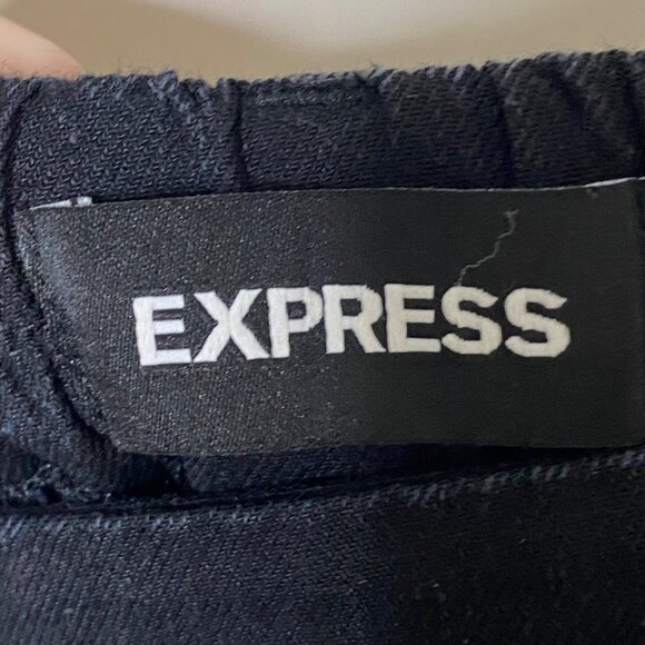 Express Women’s XL High Rise Ankle Pants Black Linen Blend Joggers Pull On - Picture 3 of 10